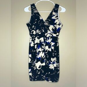 Lush Bodycon Mini Dress Black Beige Blue Floral Sleeveless Back Zipper Size M